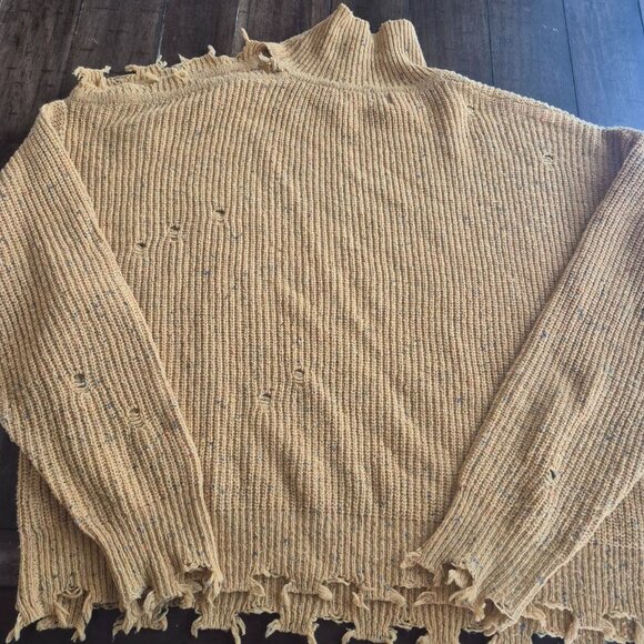 Zenana Distressed Mustard Yellow Zenana XL Sweater - Picture 2 of 6